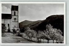 79263 W7809 Altsimonswald Foto AK Blühende Bäume vor der Kirche St. Sebastian
