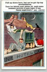 Humor Spruch Schlafende auf Hoteldach Verlag Florence Serie 5935 McGill, D. Künstlerkarte