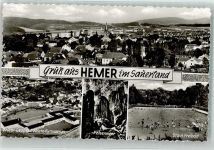 58675 W5870 Hemer Foto AK Schwimmbad Kirche Friedr.-Leopold-Woste-Gymnasium