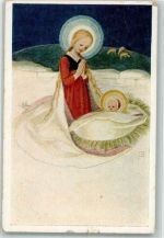 Stille Nacht Maria Jesus Krippe Bachlechner, J. Künstlerkarte