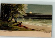 An Seeen und Meeren Mondnacht Nordwestdeutscher Kunstverlag Nr.1104 Himmelskörper 1903 Lithographie