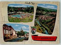 51570 W5227 Rosbach , Sieg Foto AK Schwimmbad Kirche Auto Brücke Wappen Gruß