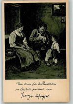 Bauernfamilie , das zerbrochene Pferd , Spielzeug Defregger, F. von Künstlerkarte