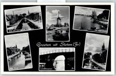 8556 Sloten - Het Diep met Kerk, Windmühle Molen, Lemsterpoort, Herewal en Voorstreek