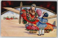 Kinder, Blumen Glückwunsch Flugzeug