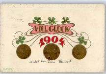 Geld Neujahr Kleeblatt Münze auf AK Prägedruck