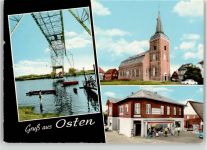 21756 W2176 Osten , Oste - Kirche Handlung Kaufhaus Schwebefähre