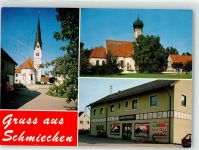 86511 W8901 Schmiechen , Bay - Pfarrkirche St.Johannes Kirche Maria Kappl Lebensmittelhandlung M.Schiffmann Rewe Fahrrad
