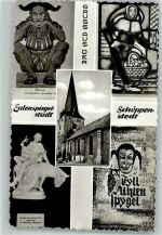38154 W3308 Schöppenstedt Foto AK Eulenspiegel-Museum Bleiverglastes Fenster Kirche St. Stephanus