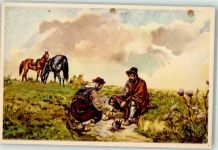Zwei Gauchos bei einer Rast in der Pampa Motiv Argentinien Künstlerkarte