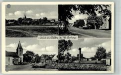 34434 W3532 Bühne , Westf Gebrauchsspuren Panorama des Ortes mit St. Vitus Kirche Kriegerdenkmal Fotograf Jacobi Karte gelocht