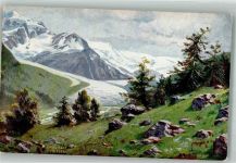 Werbung F.L. Cailler's Milch-Schokolade Bergwiese vor Gletscher Splitgerber, A. & F. Künstlerkarte