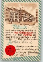 W8000 München Urkunde Hüttenstempel Hofbräuhaus 1902 Prägedruck