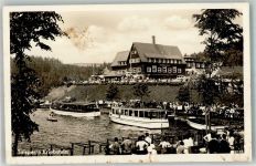 09648 O9251 Kriebstein Foto AK Talsperre Gasthaus Gaststätte Motorbootstation Boot Ruderboot