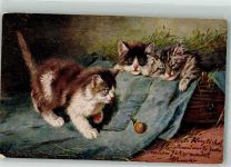 Katzen beäugen eine Weinbergschnecke Verlag Koch & Brtriol Serie 1040 No. 4 Adelskorrespondenz Schnecke Künstlerkarte