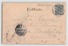 Uelzen mit Fischerhof und Veerßer Strasse gelaufen. Leichter Schrift- und Stempeldurchdruck, Ecken mit Albumabdrücken, Vorder- und Rückseite fleckig, sonst gut erhalten