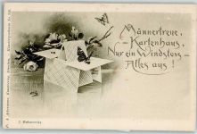 Poesie / Liebe Vers Männertreue Kartenhaus Nur ein Windstoss Alles aus Schmetterling Ring sign. Mukarovsky Verlag Ackermann Nr. 339 Kartenspiel 1900