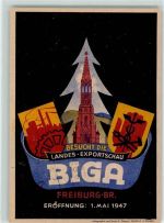 W7800 Freiburg im Breisgau BIGA Landes Expoprtschau + SST Ausstellung 1947 Sonderstempel