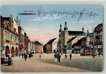 Chomutov Komotau Gebrauchsspuren Platz Säule Türme Geschäfte