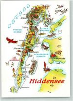 18565 O2359 Insel Hiddensee - Vogelschau Landkarte Osstsee -Hiddensee Zeichnung Hoppe