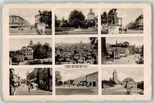 W5900 Siegen Bahnhofstraße Bahnhof Marktplatz Schloss Siegbrücke Foto AK Bismarckdenkmal Gebrauchsspuren