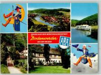 37619 W3452 Bodenwerder Gebrauchsspuren Baron Münchhausen Fahrgastschiff Rathaus
