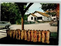 55629 W6577 Waldfriede Werbe AK Spießgrill vor dem Gasthaus Cafe Trifthütte