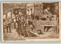 Kowel 1918 Künstlerkarte Feldpost WK I russische Bauernstube sign. Hartung