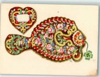 Herz Fisch Kleeblatt sign. Lik JVW Nr.44 Lebkuchen Künstlerkarte