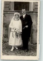 89312 W8870 Günzburg Privatfoto AK Hochzeit Brautpaar Ort handschriftlich