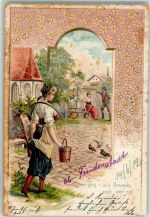 Tracht Tauben Vers Lithographie Wasserträger 1902 Prägedruck
