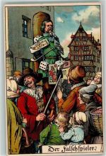 W8500 Nürnberg Der Falschspieler Mittelalter Strafe Lithographie / Künstlerkarte