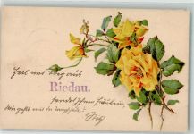 4752 Riedau Lithographie Blumen Rosen Ort lt. Stempel