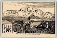 90000 Belfort 1915 Radierung Denkmal Löwe Zitadelle