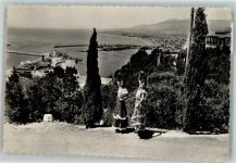 Malaga Foto AK Tracht Hafen Leuchtturm