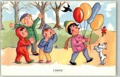 Kinder Luftballons L`Envie A. Noyer Künstlerkarte