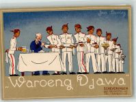 Scheveningen Den Haag sign. Lavies Jan Gasthaus Waroeng Java Kellner Künstlerkarte Gastronomie Gebrauchsspuren