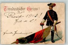 Prägedruck Student Fahnenträger Lithographie Deutschtum 1903 Gebrauchsspuren