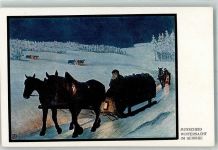 sign. Munscheid Repro Winternacht im Gebirge Verlag B.G. Teubner Nr. 25 Pferdeschlitten 1916 Künstlerkarte