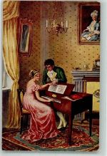 Amag Kunst Nr. 76 Klavier Unterricht Hausmusik Spinett Kaskeline, F. Künstlerkarte
