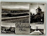 67685 W6751 Weilerbach , Pfalz Foto AK Kath. Kirche und Ev. Kirche Bürgermeisteramt Friedhof