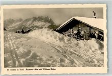 6380 St. Johann in Tirol Foto AK Winter Angerer Alm Hüttenstempel