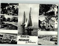 47900 Rimini 1963 Foto AK Hotel Pension Segelboot Schwimmbad