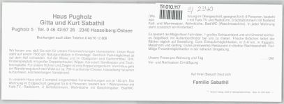 24376 W2340 Hasselberg , Ostsee - Haus Pugholz, Klapp-Karte