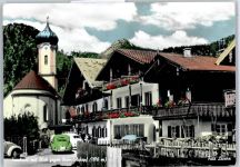 82490 W8105 Farchant - Kirche, Ortsansicht gegen Brünstelkopf