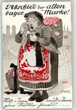 Abschied der alten bayerischen Marke Frau Engelhard, P.O. / POE Künstlerkarte