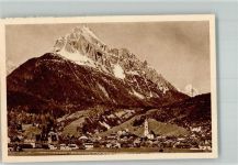 W8102 Mittenwald Panorama des Ortes mit dem Wetterstein Bild 46 Fotograf Rudolphi Reichswinterhilfe-Lotterie WHW Deutschlandserie 1935 Foto AK