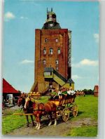 27499 W2000 Neuwerk Insel Foto AK Wattwagen vor dem Leuchtturm