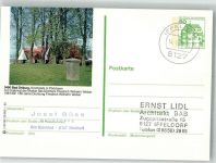 33014 W3490 Pömbsen Ganzsache Kirchplatz mit Grabmal der Mutter des Dichters Friedrich Wilhelm Weber