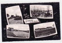 Greetsiel, 4 Abbildungen mit Mühle, Hafen, Schöpfwerk und Schule ungelaufen Gute Erhaltung.
